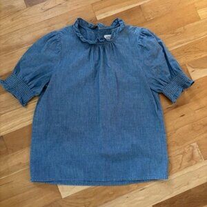 J. Crew Smocked Puff-Sleeve Top In Chambray